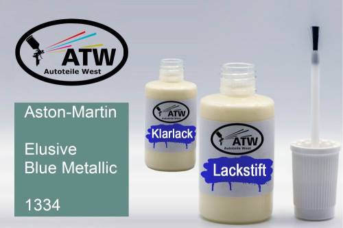 Aston-Martin, Elusive Blue Metallic, 1334: 20ml Lackstift + 20ml Klarlack - Set, von ATW Autoteile West.